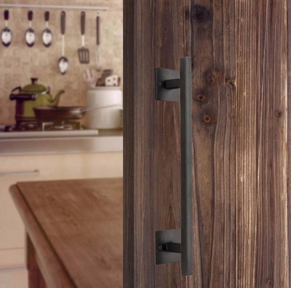 Homode 12 Inch Sliding Barn Door Handle, Matte Black Iron Steel Pull Handle Hard - Picture 5 of 6